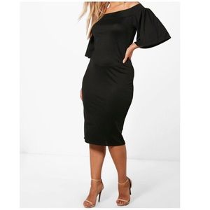 Off The Shoulder Frill Sleeve Midi Dress